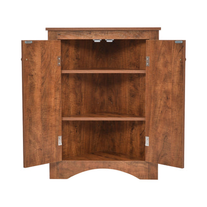 Triangle bathroom storage cabinet by HouseOfZazla with adjustable shelves in warm wood finish on Tampa Home & Garden Store