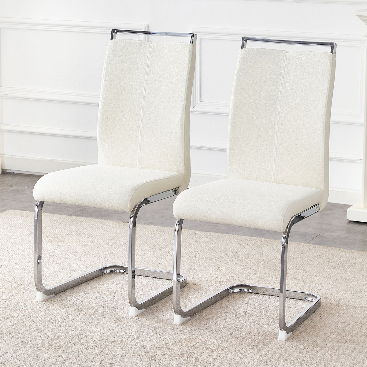 Ergonomic backrest chairs, cream faux leather, chrome cantilever legs, 2-pack by HouseOfZazla on Tampa Home & Garden Store