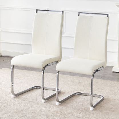 Ergonomic backrest chairs, cream faux leather, chrome cantilever legs, 2-pack by HouseOfZazla on Tampa Home & Garden Store
