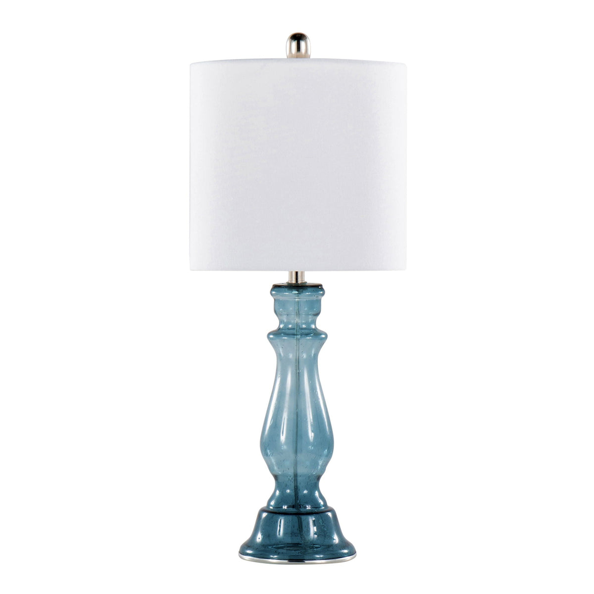 Bishop contemporary angel table lamp teal glass base with white fabric shade on Tampa Home & Garden Store