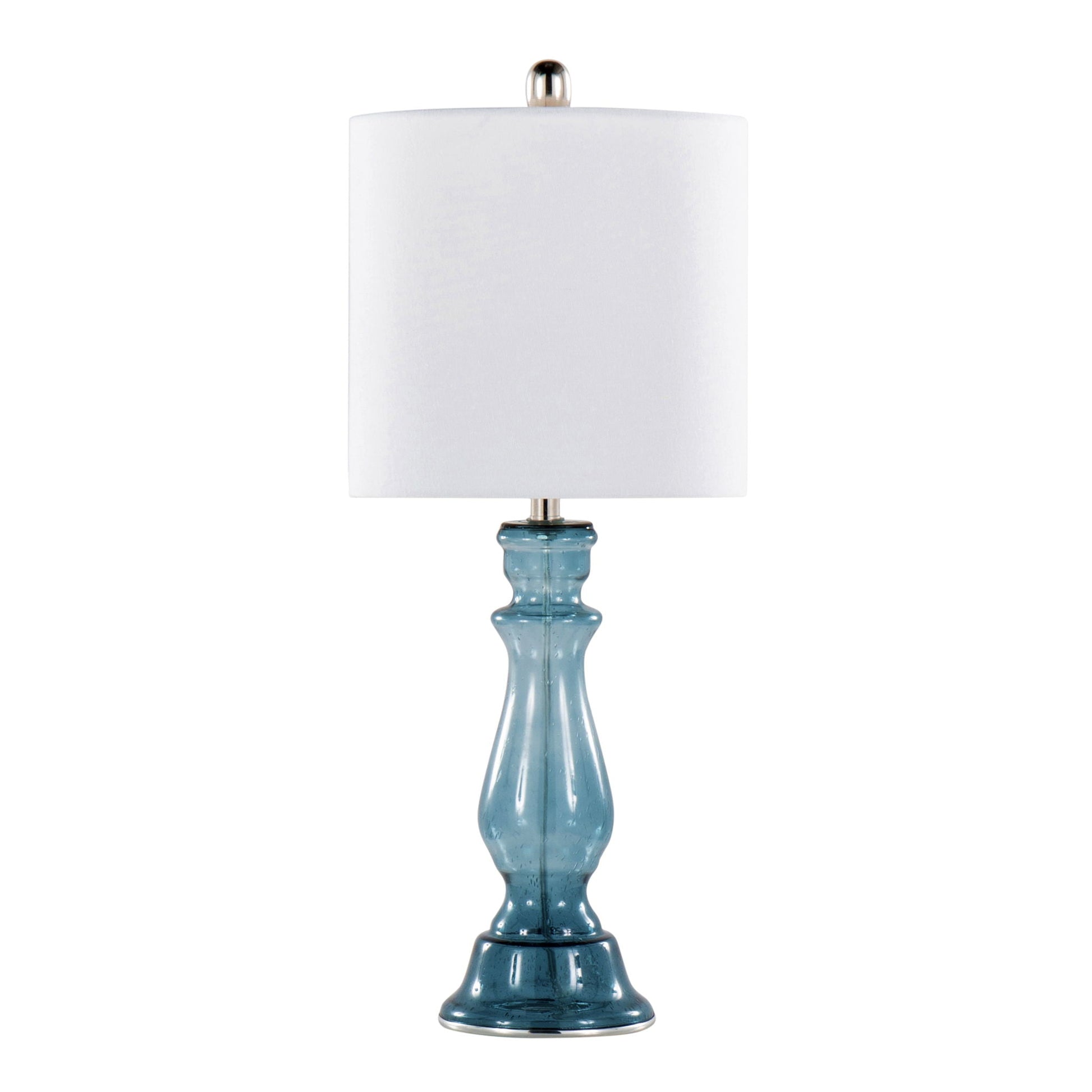 Bishop contemporary angel table lamp teal glass base with white fabric shade on Tampa Home & Garden Store