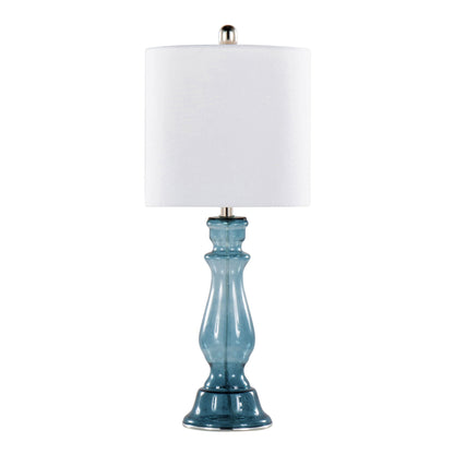 Bishop contemporary angel table lamp teal glass base with white fabric shade on Tampa Home & Garden Store