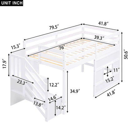 Loft bed with storage staircase, white wood frame, Unique Piece Furniture on Tampa Home & Garden Store