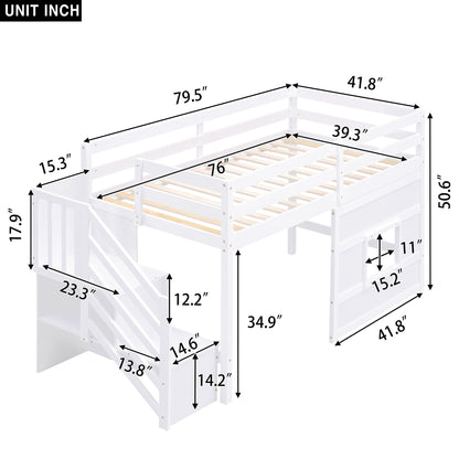 Loft Bed With Storage Staircase in white with window and LED light by HouseOfZazla on Tampa Home & Garden Store