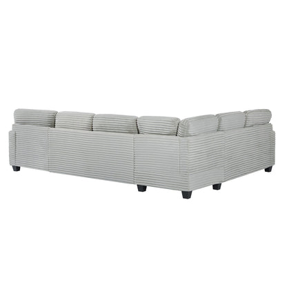 Upholstered U-shaped sectional sofa in light gray ribbed fabric, 2-piece set HouseOfZazla on Tampa Home & Garden Store