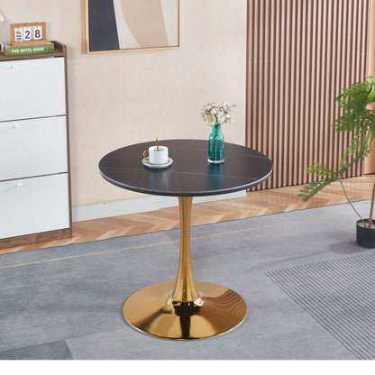 Mid-Century Tulip Dining Table by HouseOfZazla with round black top and gold pedestal base on Tampa Home & Garden Store