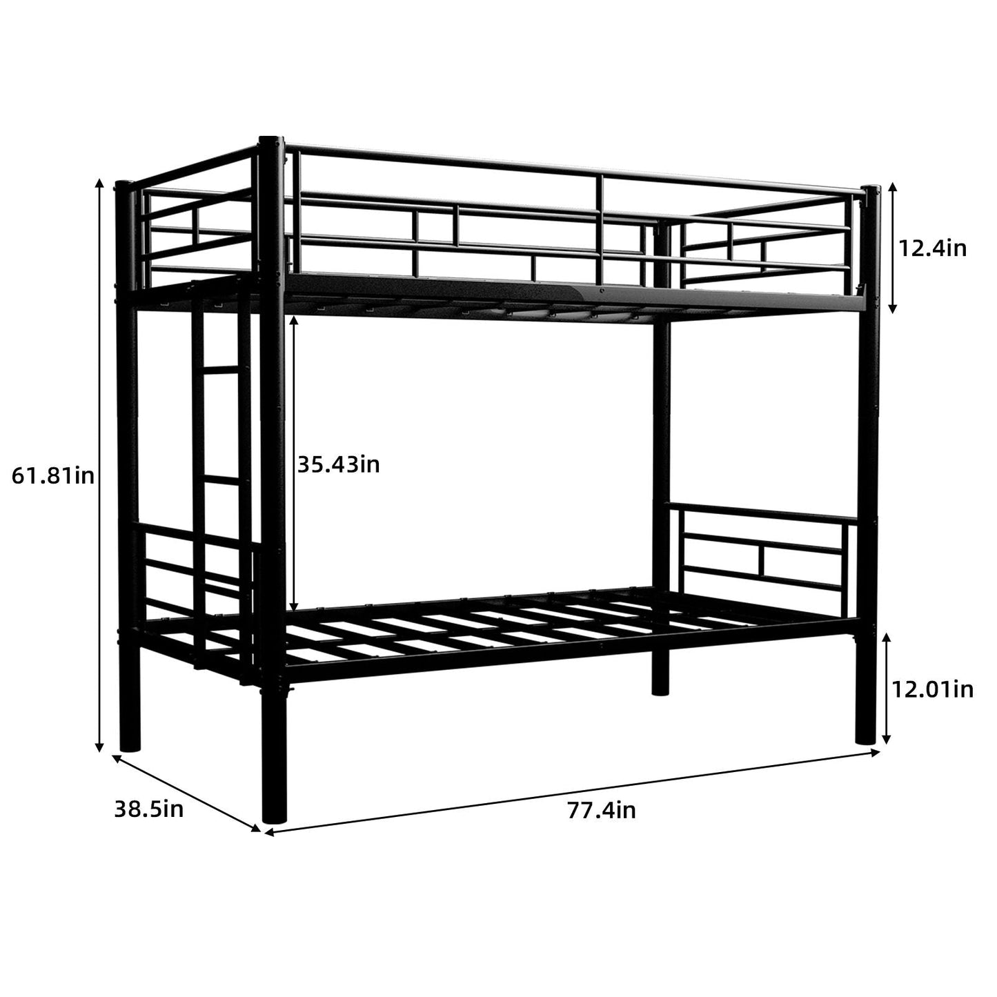 Metal Convertible Bunk Bed Frame with Guardrail