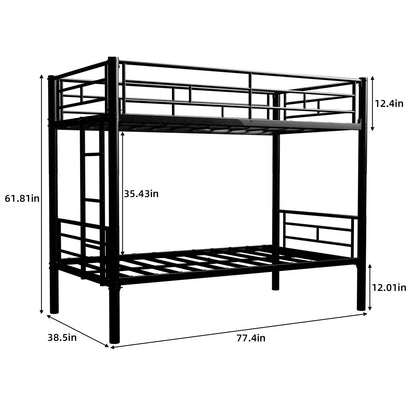 Metal Convertible Bunk Bed Frame with Guardrail