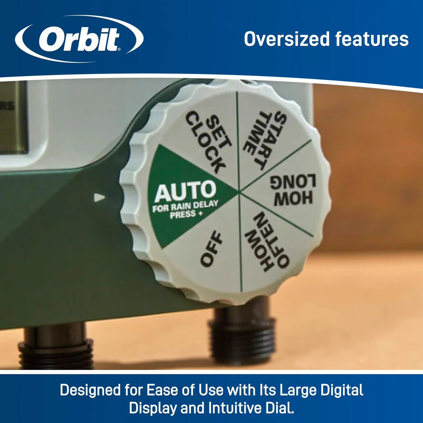 Three Outlet Hose Timer with Digital Display by Orbit Irrigation; white dial with AUTO on Tampa Home & Garden Store