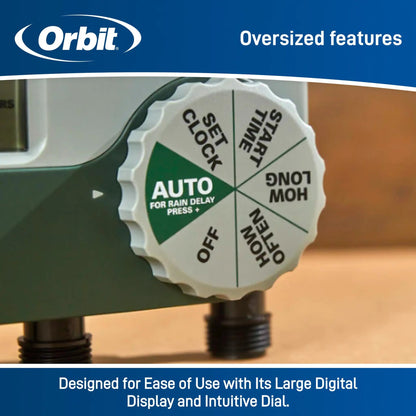 Three Outlet Hose Timer with Digital Display by Orbit Irrigation; white dial with AUTO on Tampa Home & Garden Store