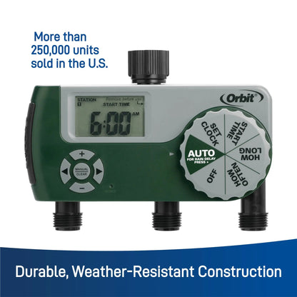 Three-outlet hose timer with digital display Orbit Irrigation for lawn & garden on Tampa Home & Garden Store