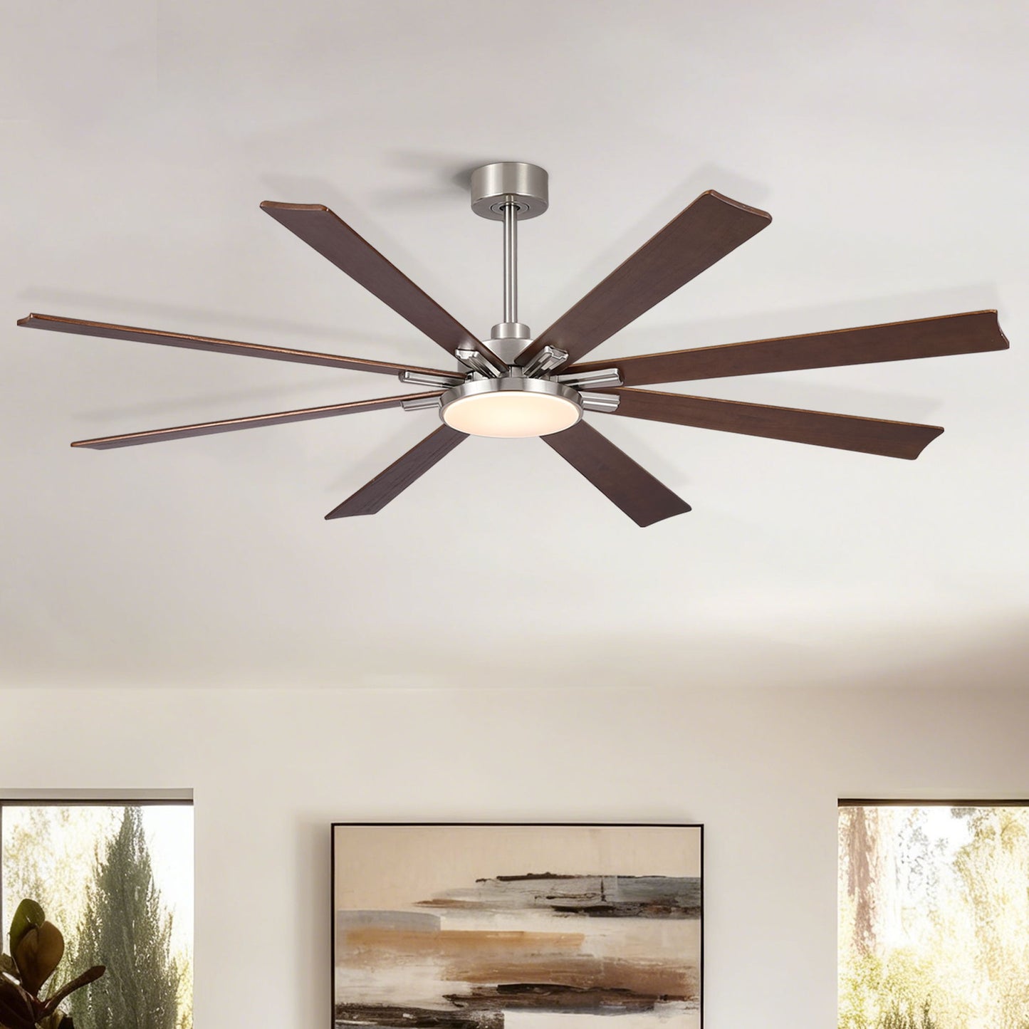 Ceiling fan with 8 dark wood blades, dimmable LED light, and remote control on Tampa Home & Garden Store