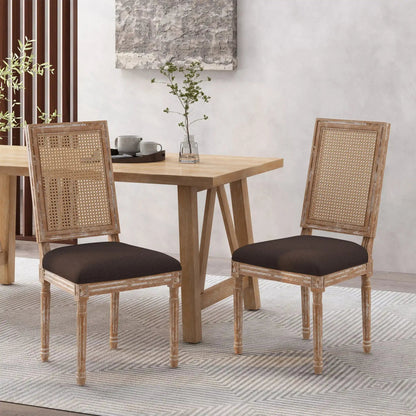 French Country dining chair set of 4 with cane back and upholstered dark brown seat in wood on Tampa Home & Garden Store