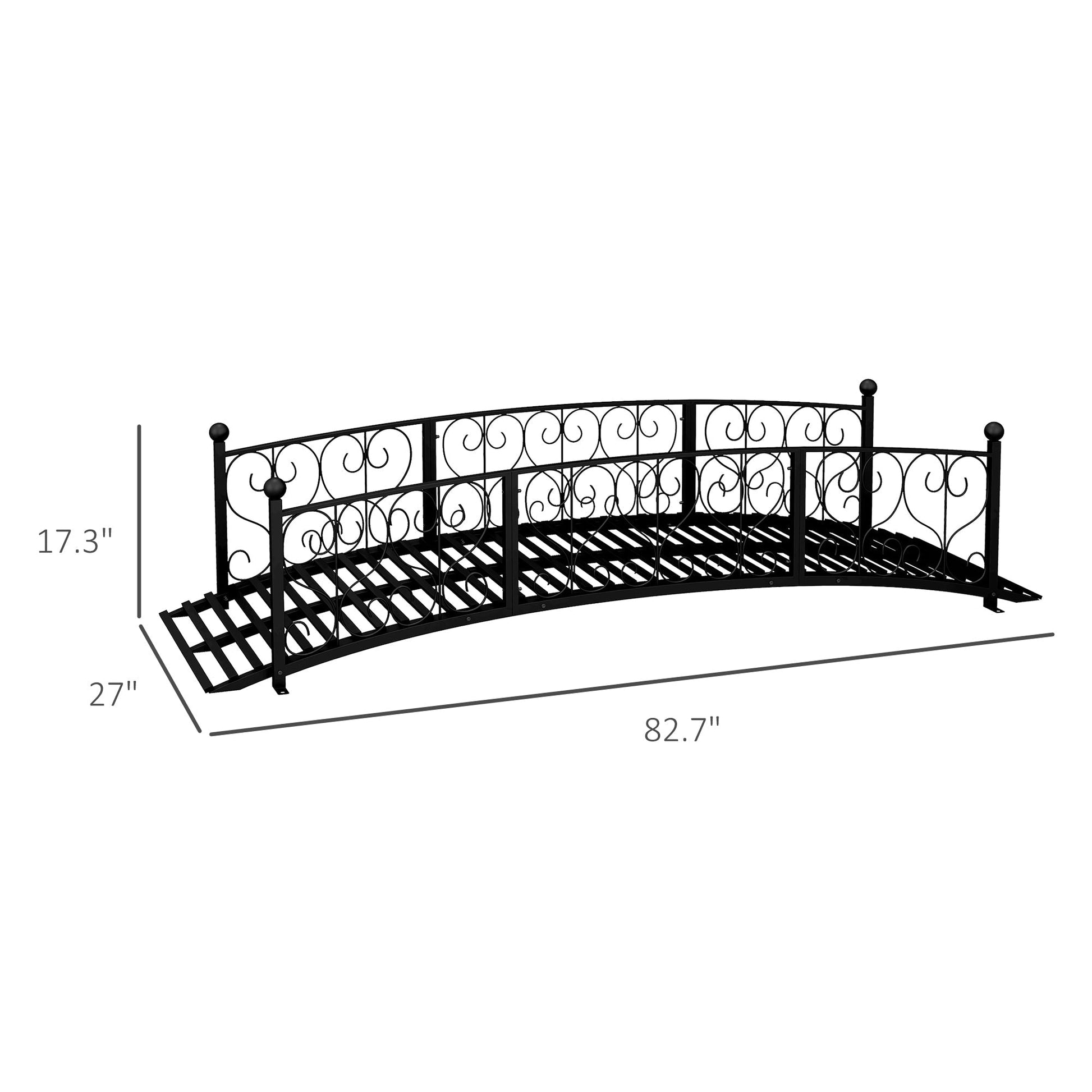 Outsunny 7 ft metal arch garden bridge with safety siderails black wrought iron scrollwork on Tampa Home & Garden Store
