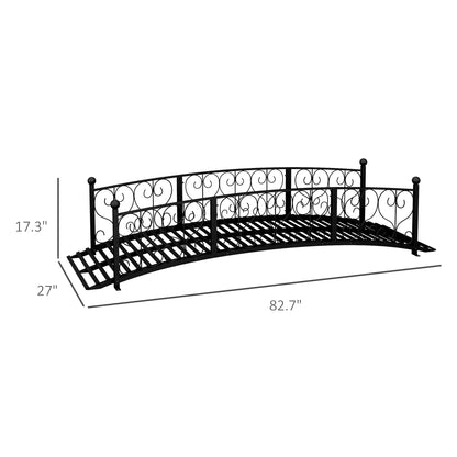 Outsunny 7 ft metal arch garden bridge with safety siderails black wrought iron scrollwork on Tampa Home & Garden Store