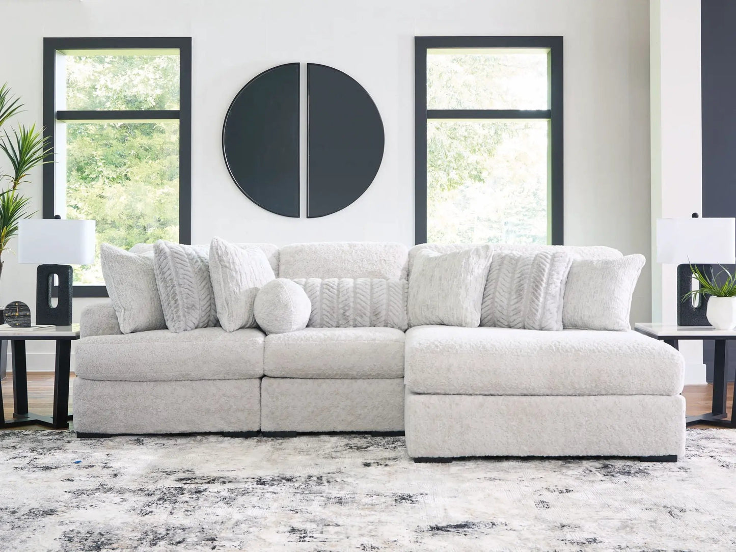Cuddle Plush Sectional in light gray plush fabric, stationary by Unique Piece Furniture on Tampa Home & Garden Store
