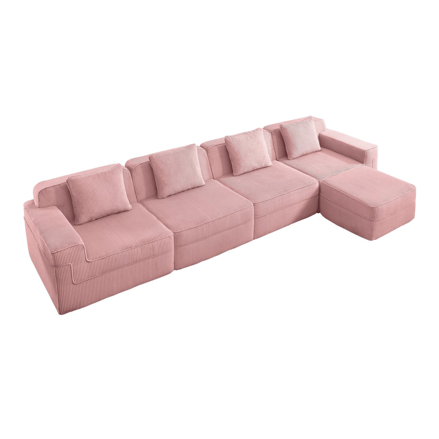 Modular 4-seat L-shape boneless sofa in pink corduroy with cushions HouseOfZazla on Tampa Home & Garden Store