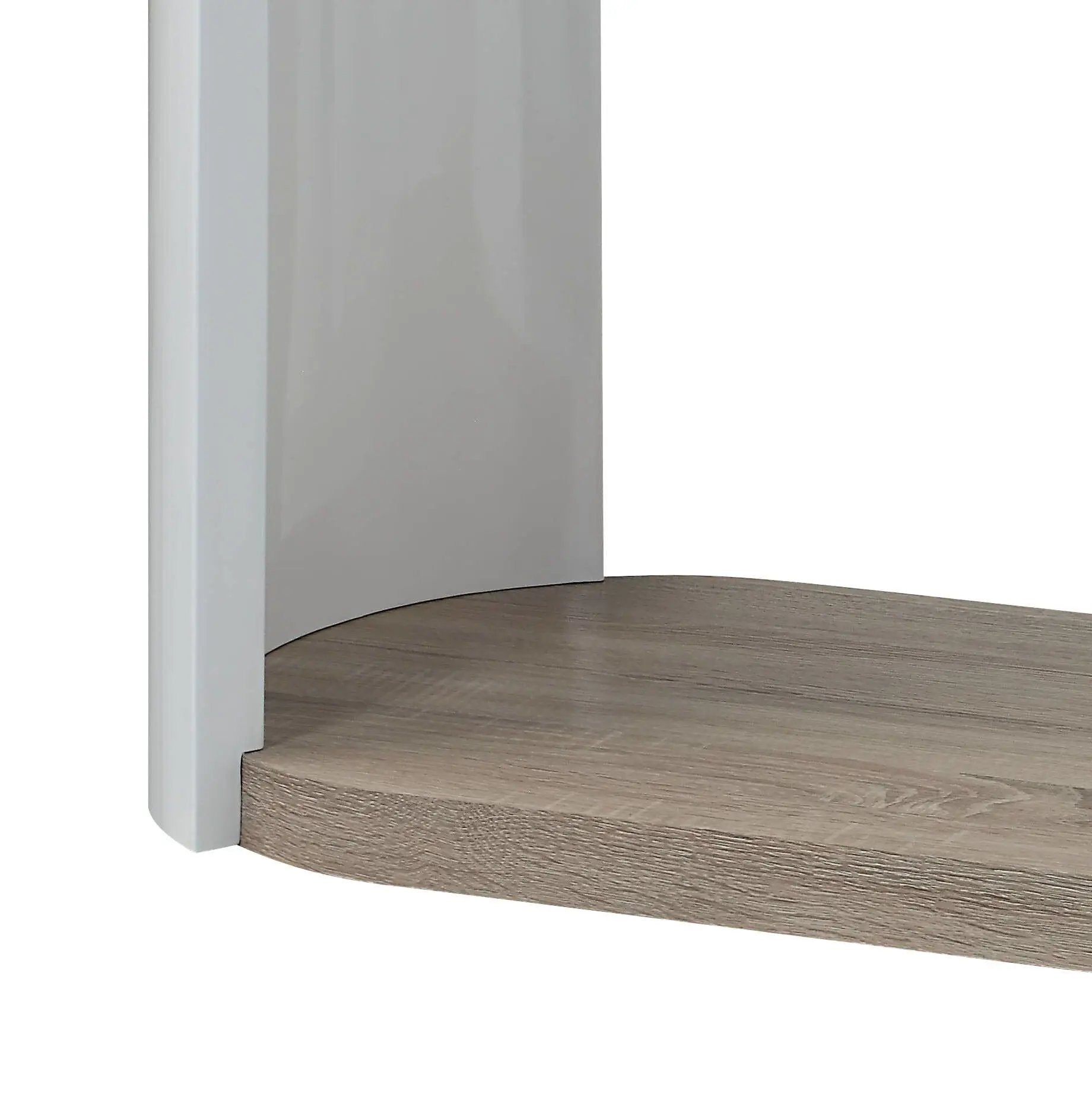 Zoma high gloss sofa table Oak/White with white curved leg and oak woodgrain top on Tampa Home & Garden Store