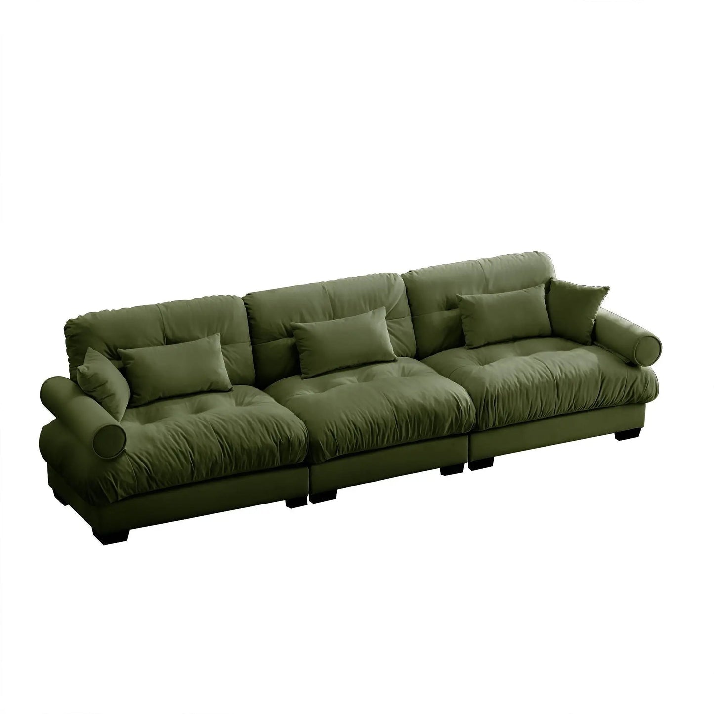 Modern stationary sofa in olive green fabric with bolstered arms by Unique Piece Furniture on Tampa Home & Garden Store