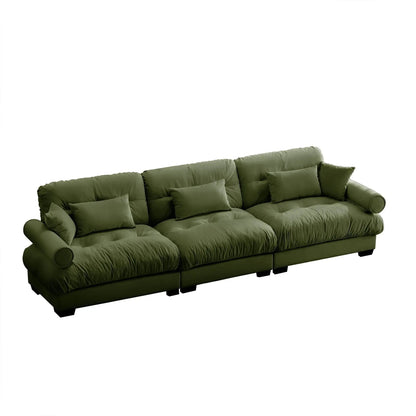 Modern stationary sofa in olive green fabric with bolstered arms by Unique Piece Furniture on Tampa Home & Garden Store
