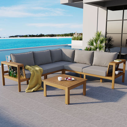 4 Piece Outdoor Acacia Sofa And Coffee Table