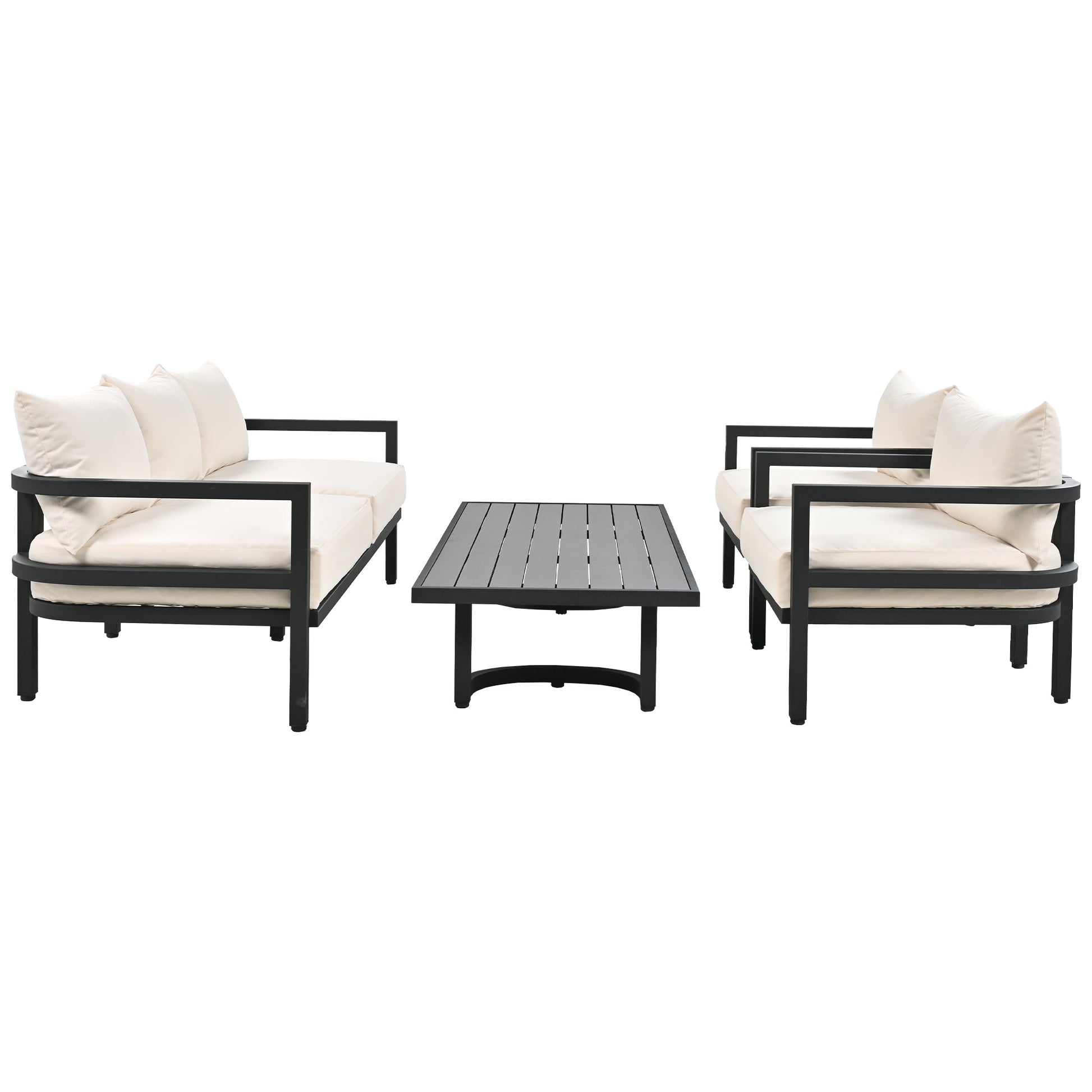 U_Style Multi-Person Outdoor Steel Sofa Set with Coffee Table, black frame, cream cushions on Tampa Home & Garden Store
