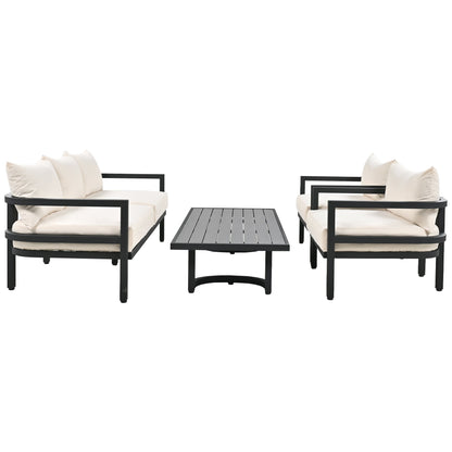 U_Style Multi-Person Outdoor Steel Sofa Set with Coffee Table, black frame, cream cushions on Tampa Home & Garden Store