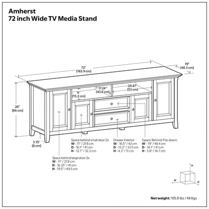 Amherst 72-inch TV stand brown finish with side cabinets and center drawers for TVs up to 80 in on Tampa Home & Garden Store