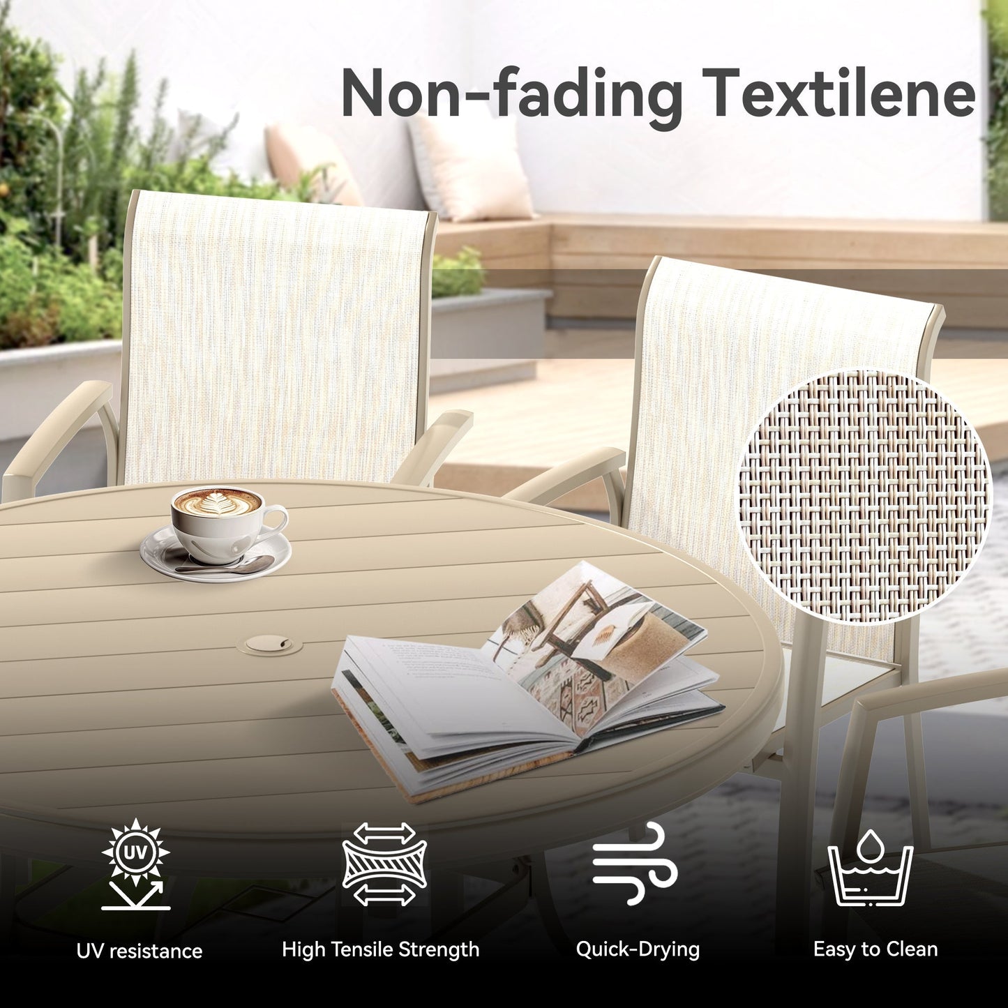 7 Pieces Patio Dining Set beige woven chairs with round table by HouseOfZazla on Tampa Home & Garden Store