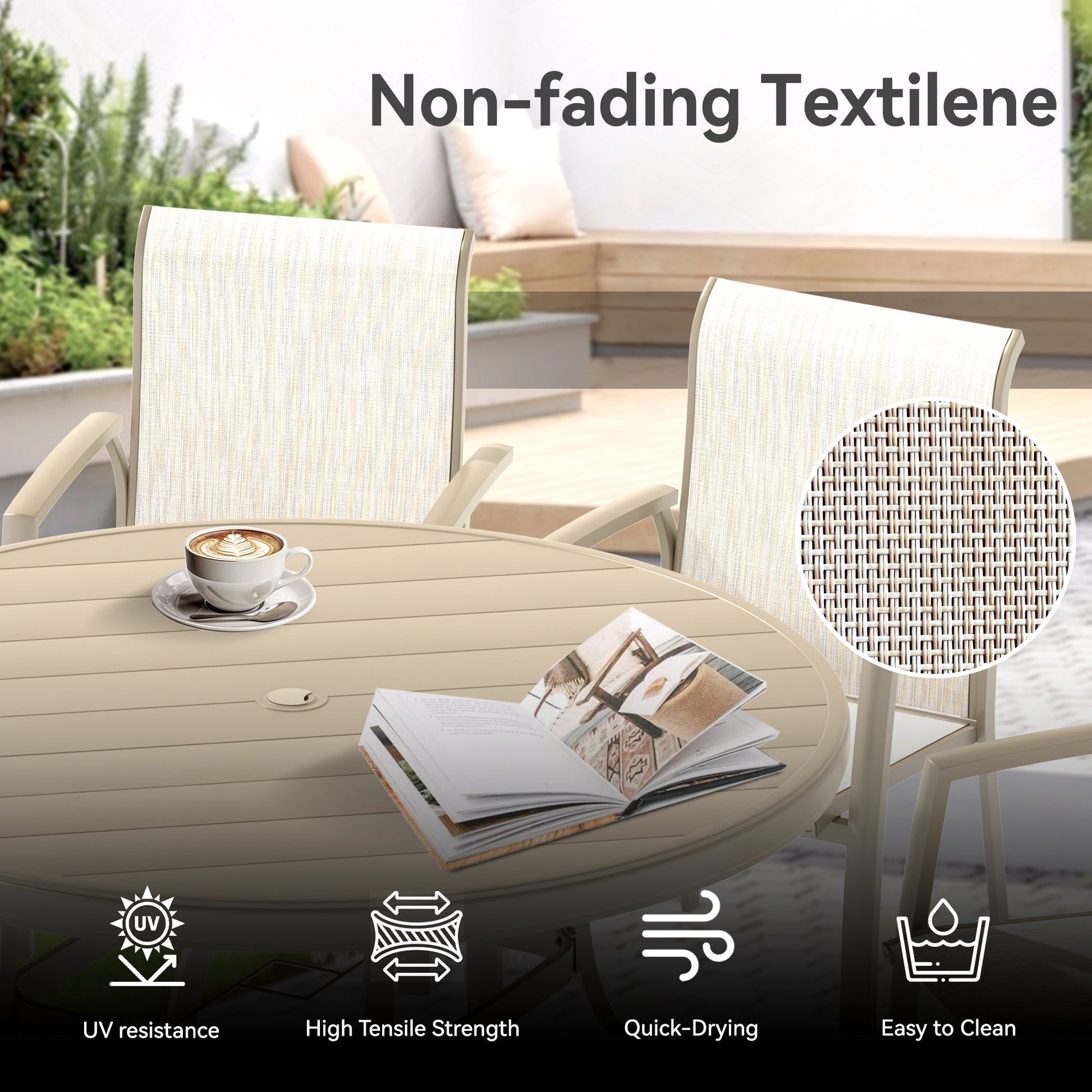 7 Pieces Patio Dining Set beige woven chairs with round table by HouseOfZazla on Tampa Home & Garden Store