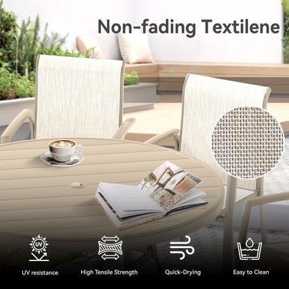 7 Pieces Patio Dining Set beige woven chairs with round table by HouseOfZazla on Tampa Home & Garden Store