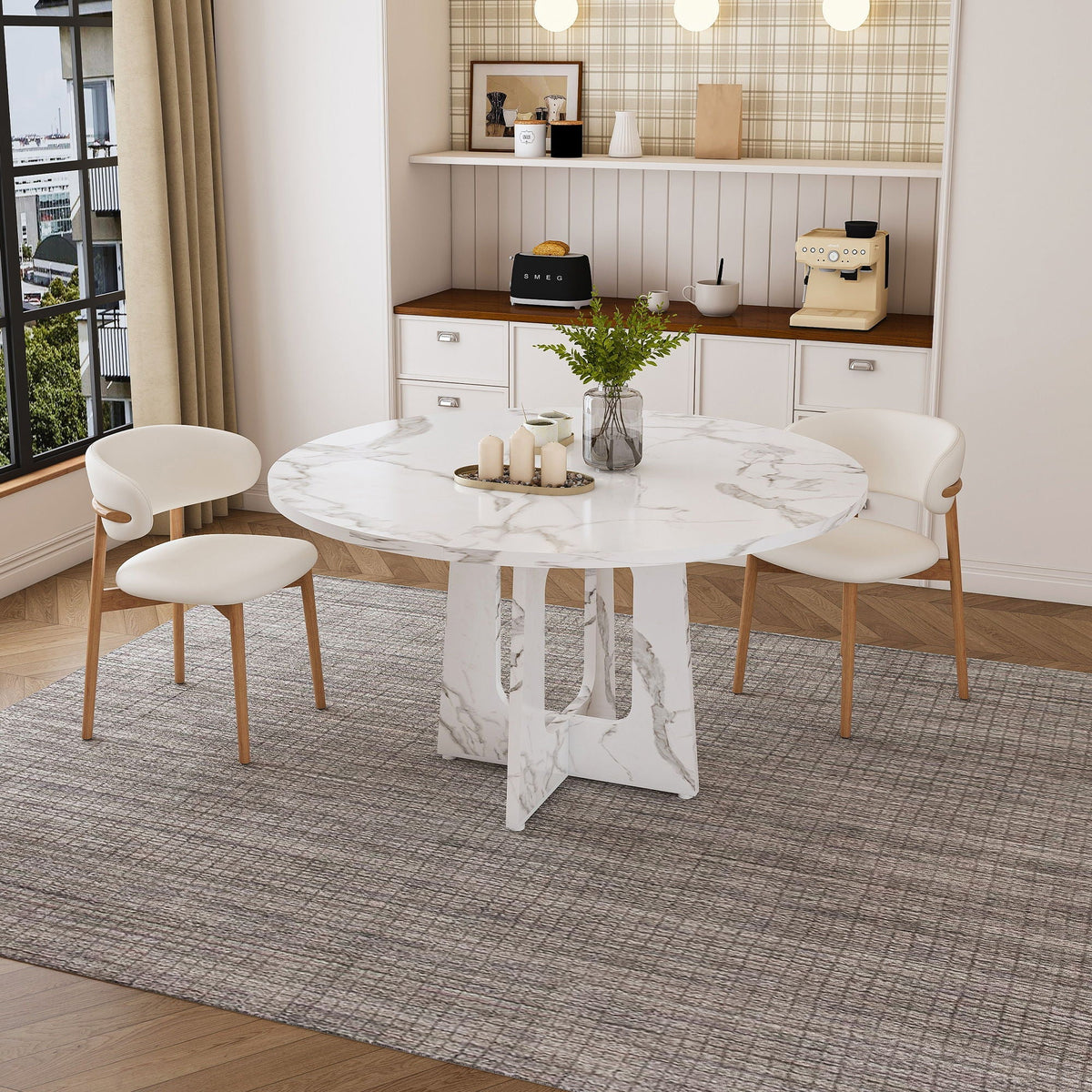 Round dining table for 4 with white marble top and white marble base by HouseOfZazla on Tampa Home & Garden Store