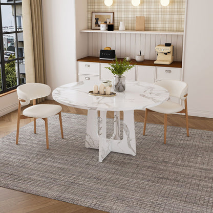 Round dining table for 4 with white marble top and white marble base by HouseOfZazla on Tampa Home & Garden Store