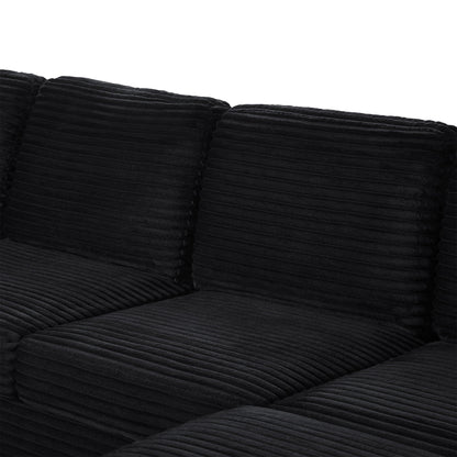 Upholstered U-shaped sectional cushions, 2-piece black corduroy, ribbed texture HouseOfZazla on Tampa Home & Garden Store