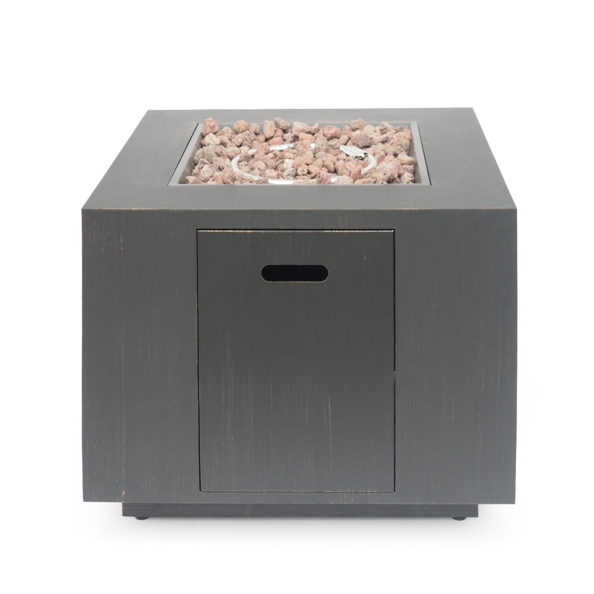 33in outdoor iron square propane fire pit brushed brown with lava rocks by HouseOfZazla on Tampa Home & Garden Store