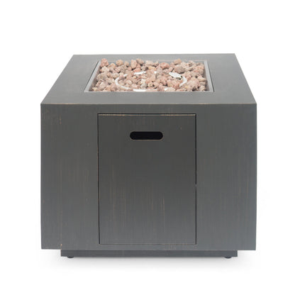33in outdoor iron square propane fire pit brushed brown with lava rocks by HouseOfZazla on Tampa Home & Garden Store