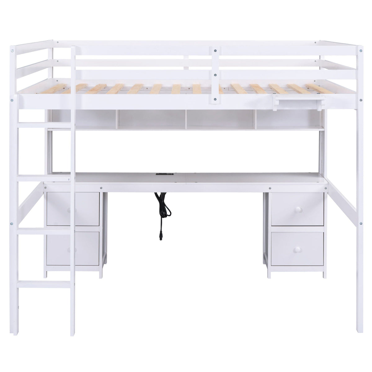 Loft bed in white with desk and charging station, drawers and bedside tray by HouseOfZazla on Tampa Home & Garden Store
