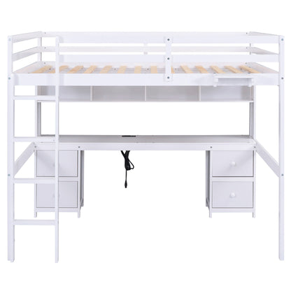 Loft bed in white with desk and charging station, drawers and bedside tray by HouseOfZazla on Tampa Home & Garden Store