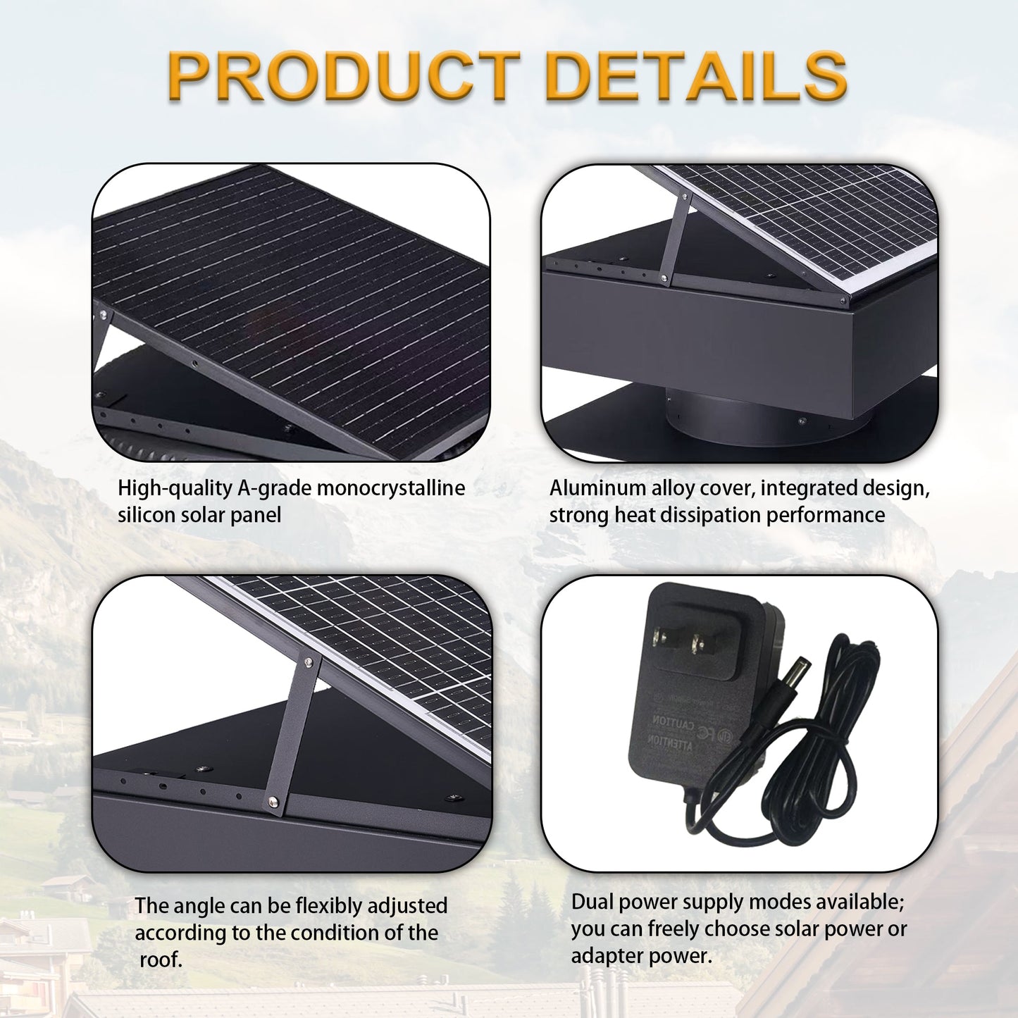 HouseOfZazla 14in square solar roof exhaust fan 60W dual power attic ventilator solar panel on Tampa Home & Garden Store