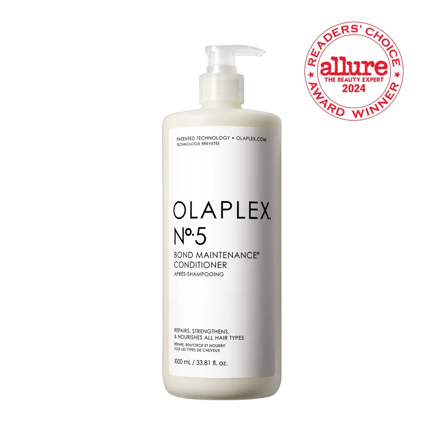 Olaplex No.5 Bond Maintenance Conditioner bottle with pump, white label, 1000 mL, Allure award badge on Tampa Home & Garden Store