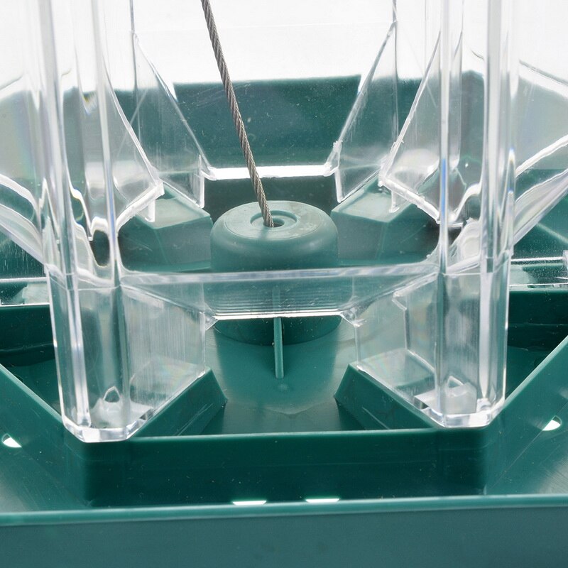 Outdoor Balcony Waterproof Hanging Bird Feeder with green base and clear acrylic chambers on Tampa Home & Garden Store