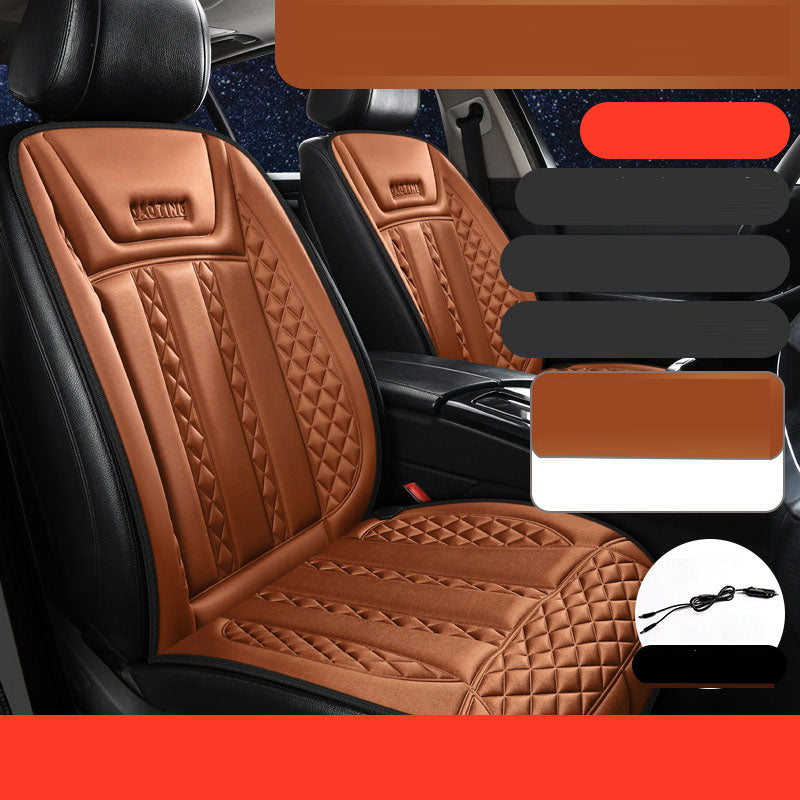Car heated seat cushion in brown quilted leather for 12V/24V vehicles, VIP Digital Presence on Tampa Home & Garden Store