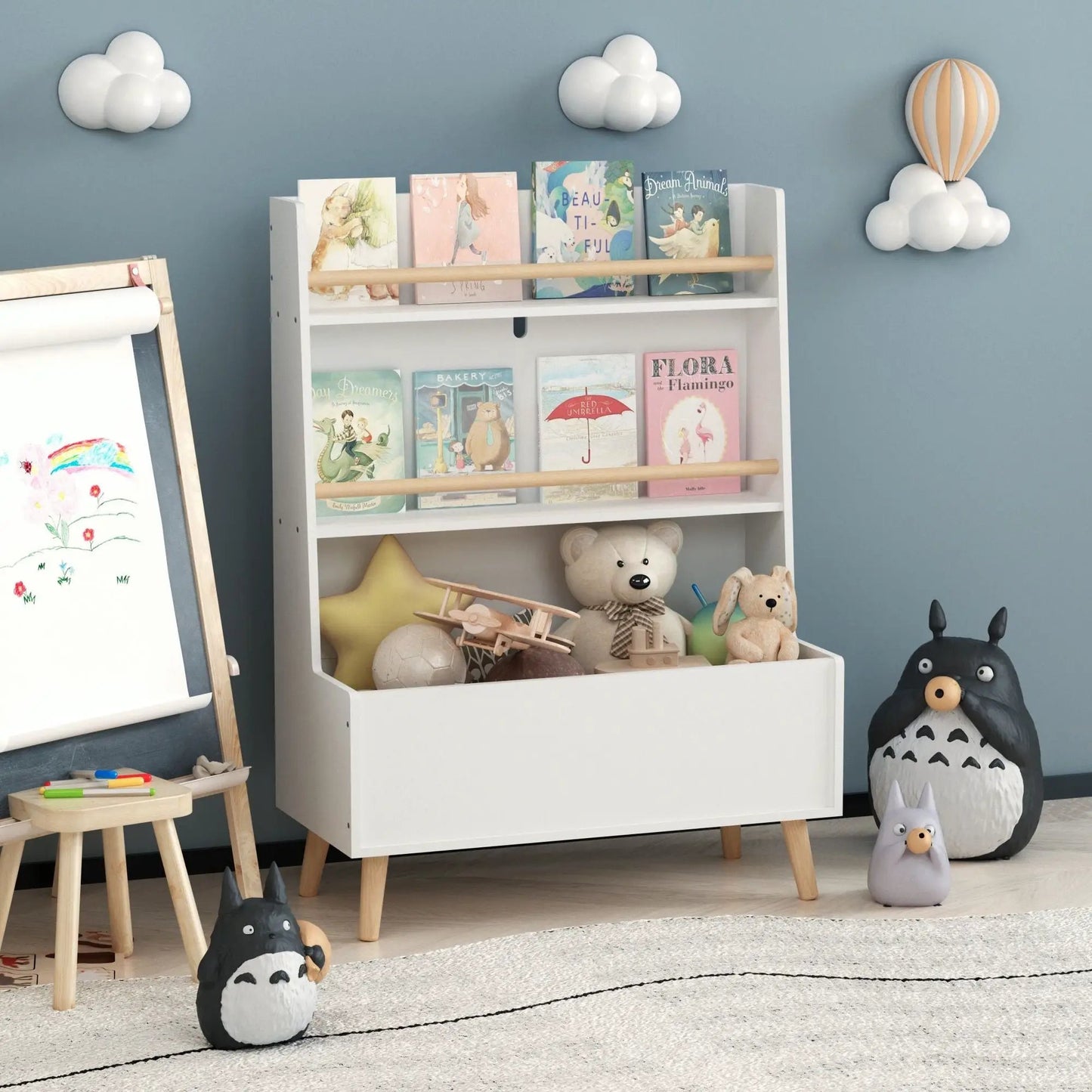 White bookshelf book organizer with toy storage by Unique Piece Furniture for kids' books on Tampa Home & Garden Store