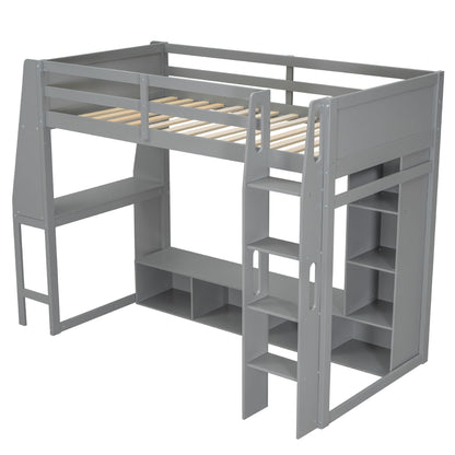 Gaming loft bed with desk in gray, built in storage shelves and ladder by HouseOfZazla on Tampa Home & Garden Store