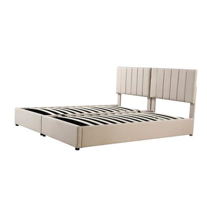Upholstered platform bed with hydraulic storage in beige fabric Unique Piece Furniture on Tampa Home & Garden Store