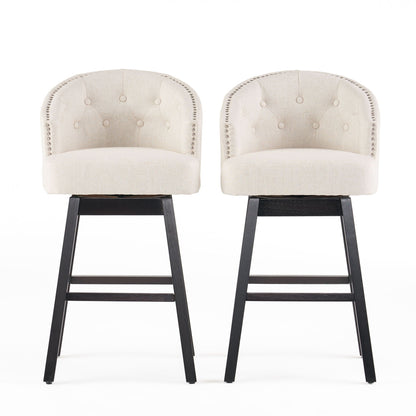 360 Degree Swivel Bar Stool Set of 2 beige tufted seats with nailhead trim and black metal legs on Tampa Home & Garden Store