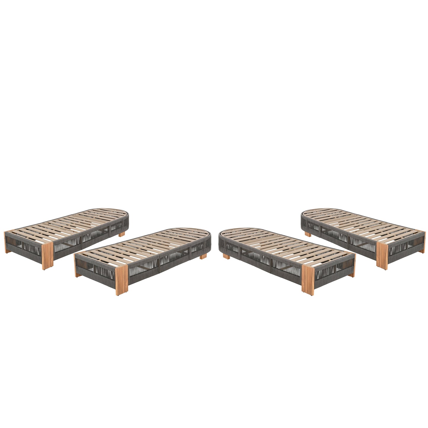 Acacia Wood Adjustable Lounge Chair Set of 4 Grey
