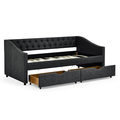 Upholstered Tufted Daybed with Storage Drawers