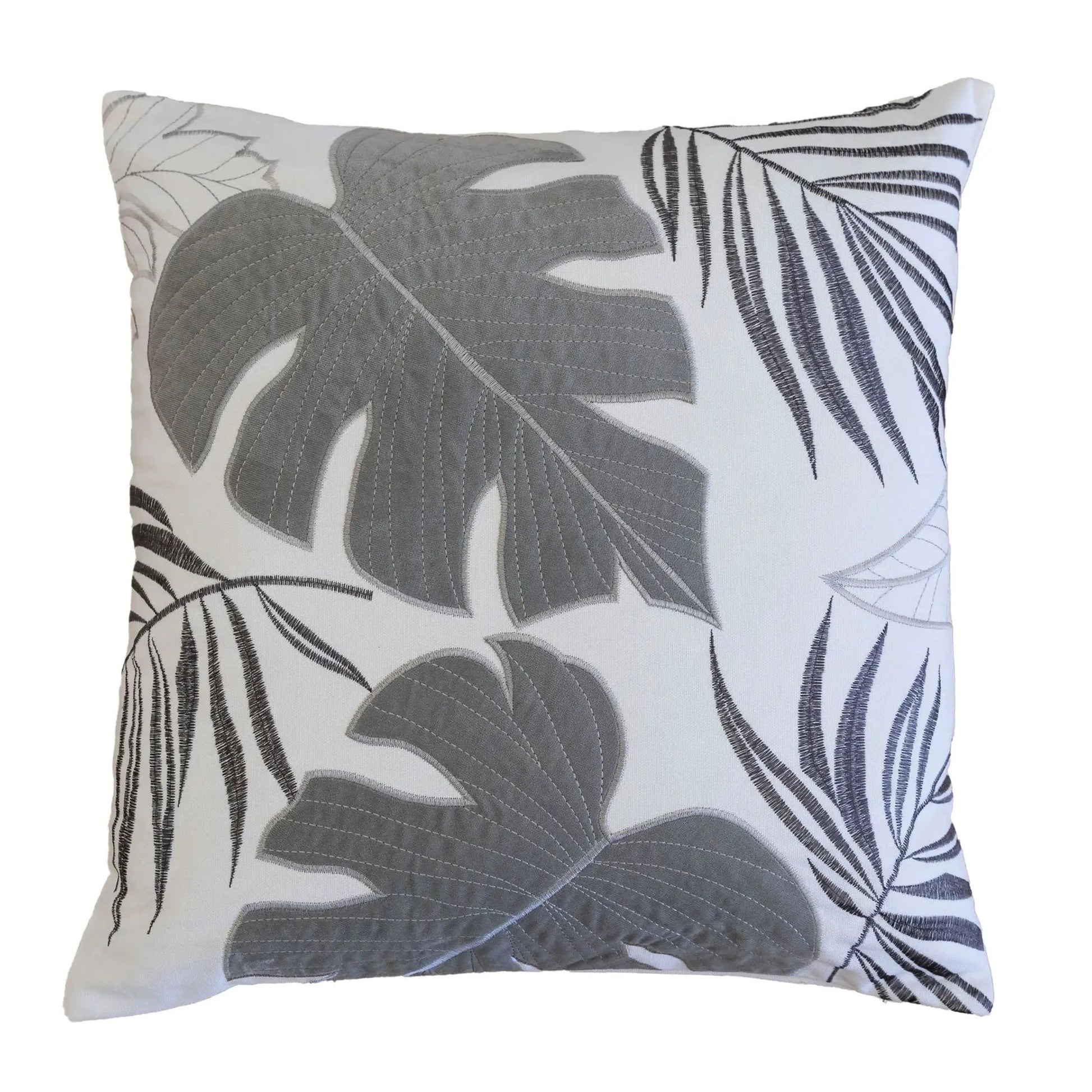 Autumn Vibes Leaf Accent Pillow Unique Piece Furniture, gray leaf pattern on ivory fabric, on Tampa Home & Garden Store