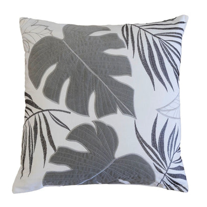 Autumn Vibes Leaf Accent Pillow Unique Piece Furniture, gray leaf pattern on ivory fabric, on Tampa Home & Garden Store